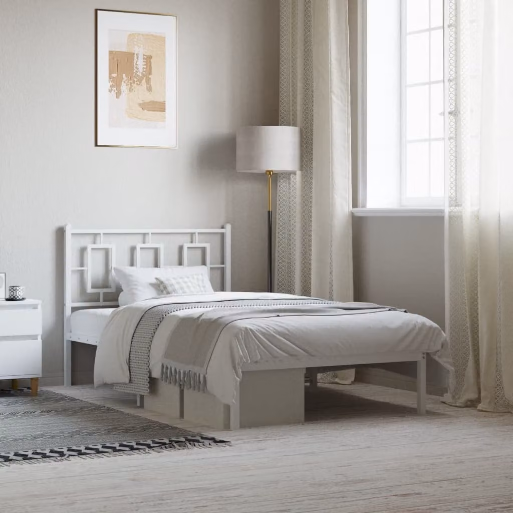 vidaXL Giroletto con Testiera in Metallo Bianco L: 105 cm, P: 196 cm, H: 91 cm