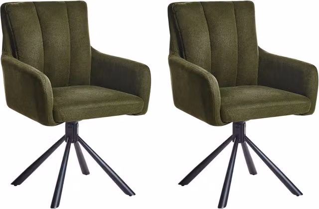 Set di 2 sedute imbottite BELIANI in tessuto verde scuro con gambe in metallo nero stile retro e funzione girevole – 1