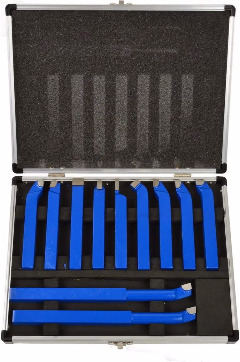 Set-kit 11 utensili per tornio con punta in metallo duro per saldatura, fresatura, taglio e tornitura  12 x 12 mm, Geko