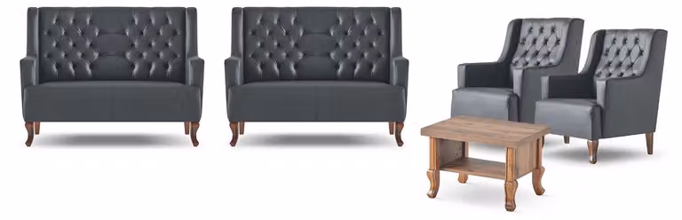 Sitzmöbel Schwarz Set 2-Sitzer Sessel Couchtisch Chesterfield Komplett