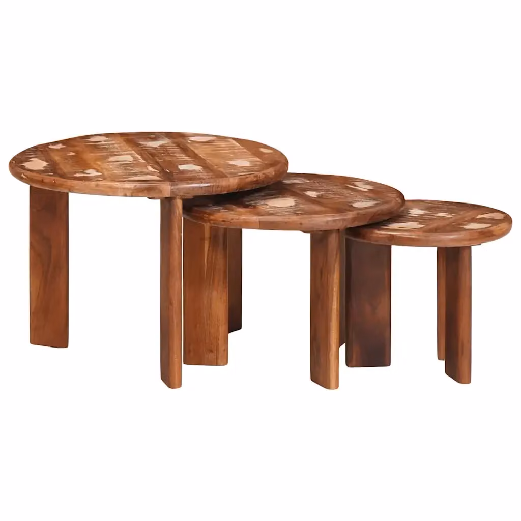 Set di 3 tavolini da caffè nido vidaXL in legno, design moderno e rotondo, multicolore marrone, Ø 54 cm x H 40 cm – 2