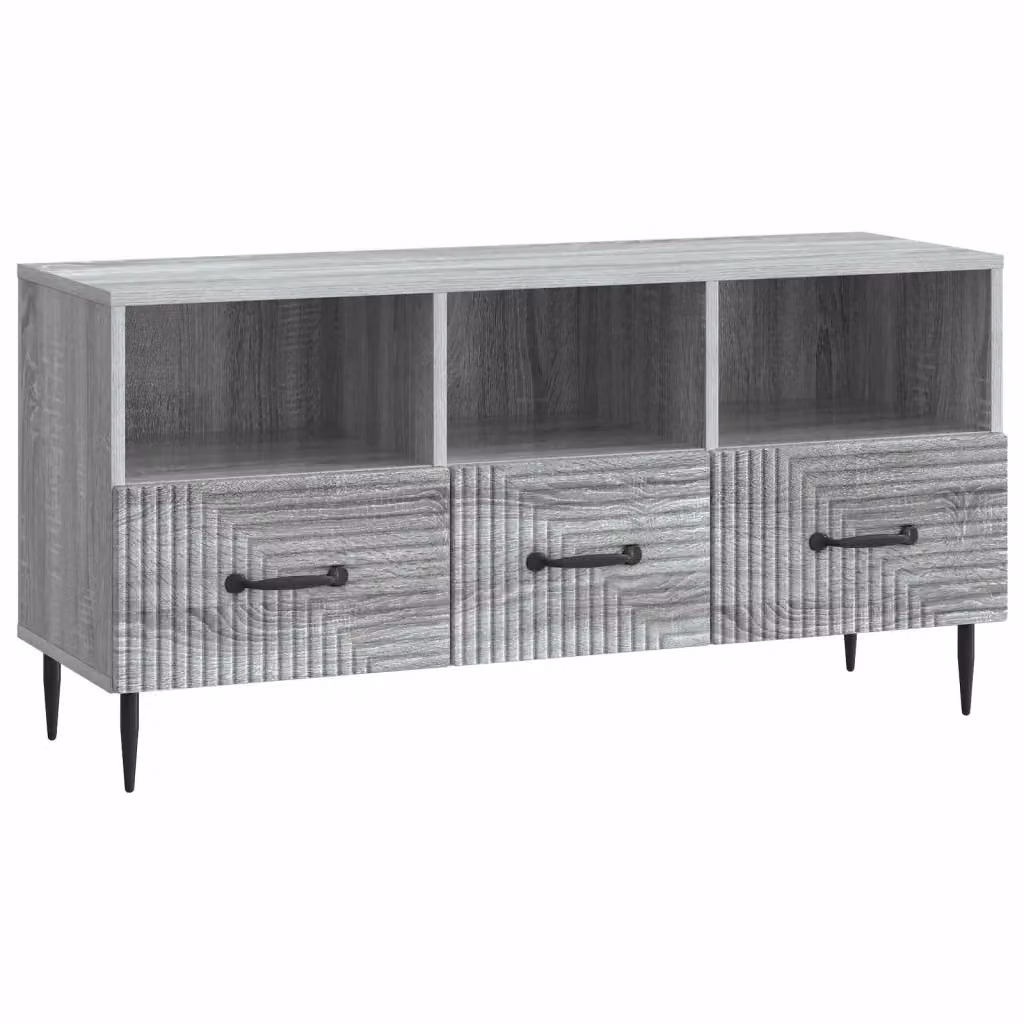 Mobile TV moderno in legno e metallo grigio, L 102 x P 34,5 x H 50 cm – 2