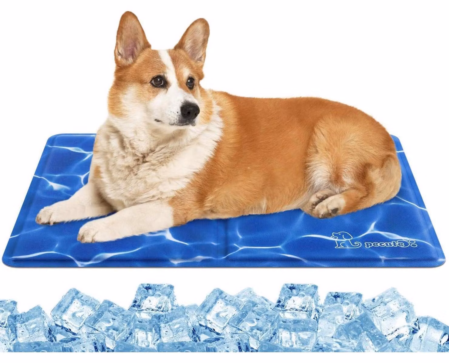 Tappetino refrigerante per gatti e cani, effetto auto-raffreddante, motivo a onde, colore blu scuro, dimensioni: lunghezza 50 cm, larghezza 65 cm, altezza 1 cm