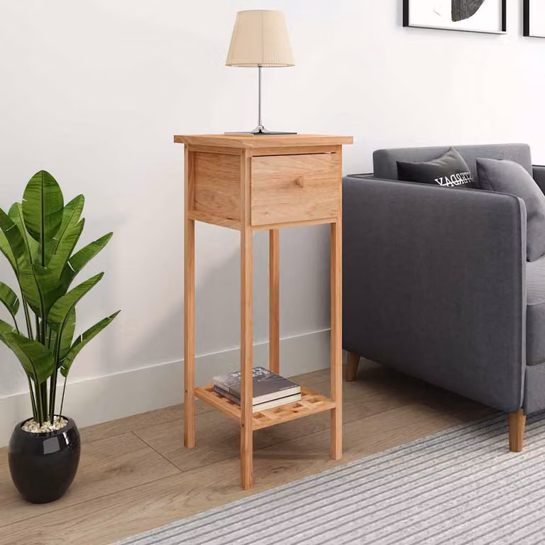 vidaXL Tavolino con Cassetto in Legno Massello di Noce Marrone L/P/H: 25 x 25 x 60 cm