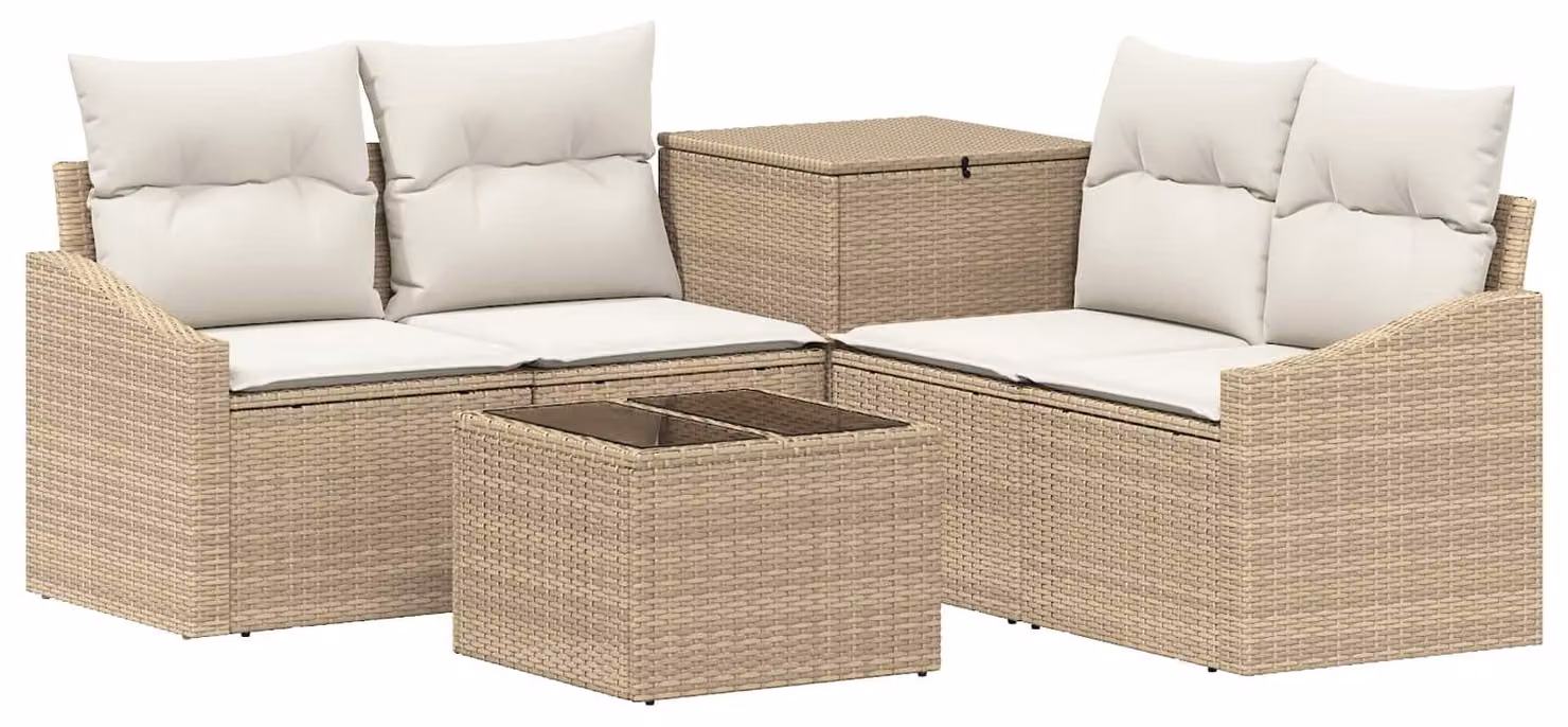 Set di divani da esterno, 6 pezzi. Colore: beige e crema. Materiali: rattan sintetico e acciaio