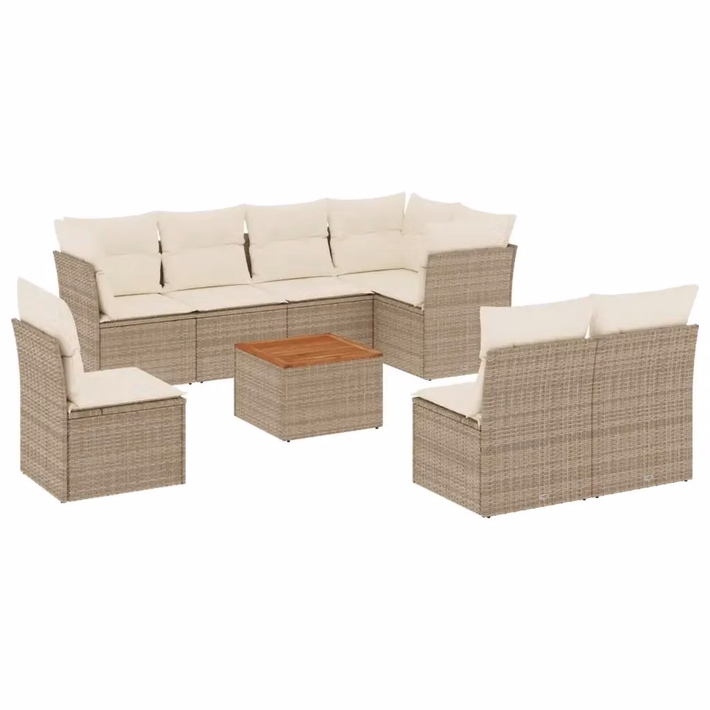 vidaXL Set Divano da Giardino 9 pz in Polyrattan con Cuscini Beige e Tavolino da Esterno – 2