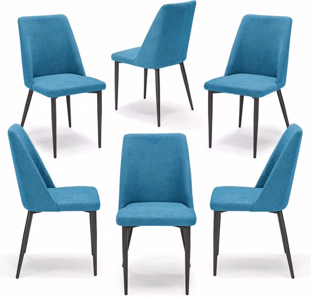 Set 6 sedie imbottite per sala da pranzo ALEXIA, 100% MADE IN ITALY, design moderno, rivestimento in tessuto morbido idrorepellente colore Turchese, gambe coniche robuste in metallo