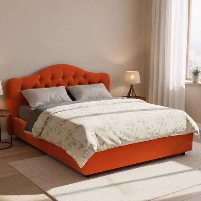 Letto Matrimoniale Alfer DMORA con Materasso Incluso, Struttura Imbottita in Tessuto e Metallo, Arancione e Nero, L/P: 160 x 200 cm – 1