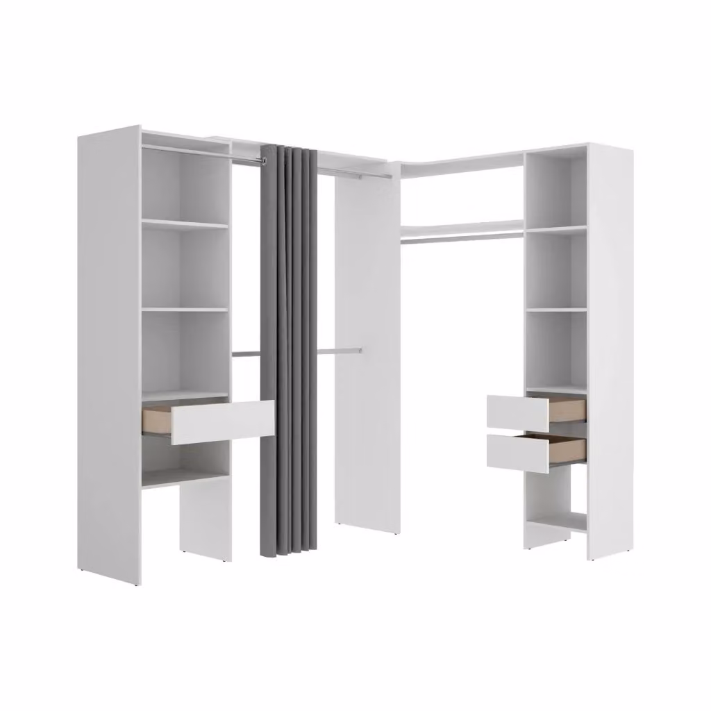 Armadio moderno DMORA con ante a rullo e cassetti integrati, Bianco, L: 141 cm, H: 205 cm – 2