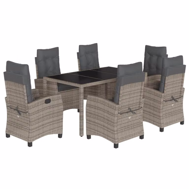 Set da Pranzo da Giardino 7 pz con Cuscini in Polyrattan Grigio