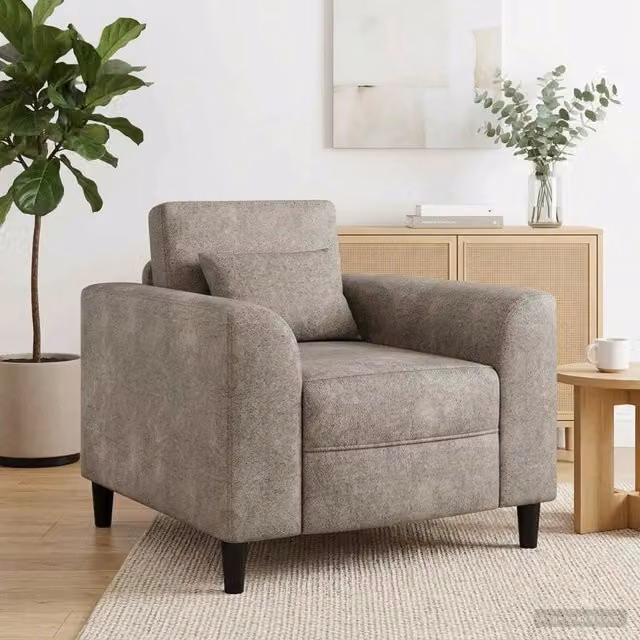 Poltrona-Divano Sedia-Poltroncina Grigio Chiaro Pelle Scamosciata Sintetica