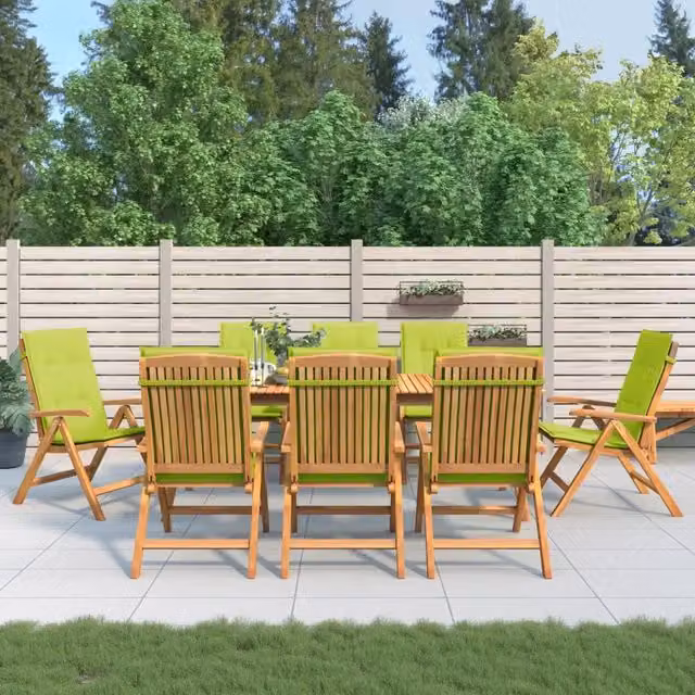 Set di 8 sedie pieghevoli reclinabili vidaXL in legno di teak con cuscini verdi per giardino – 1