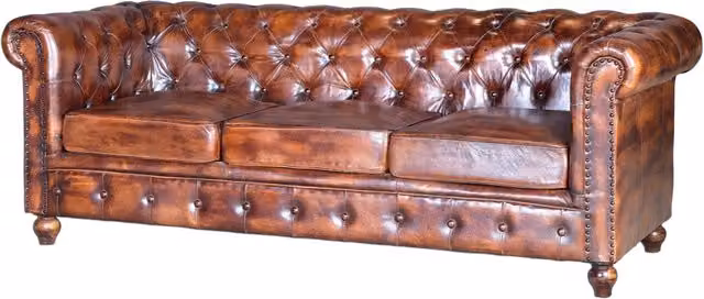 Divano Chesterfield a 3 posti Giner Y Colomer in vero cuoio marrone L: 200 cm, P: 85 cm, H: 76 cm – 1