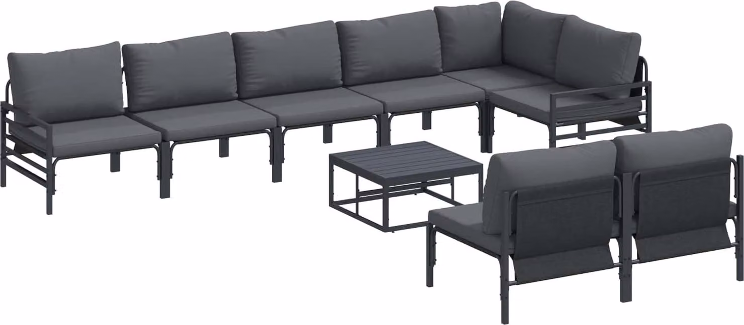 Set Divano da Giardino con cuscino 9 pcs Nero Acciaio