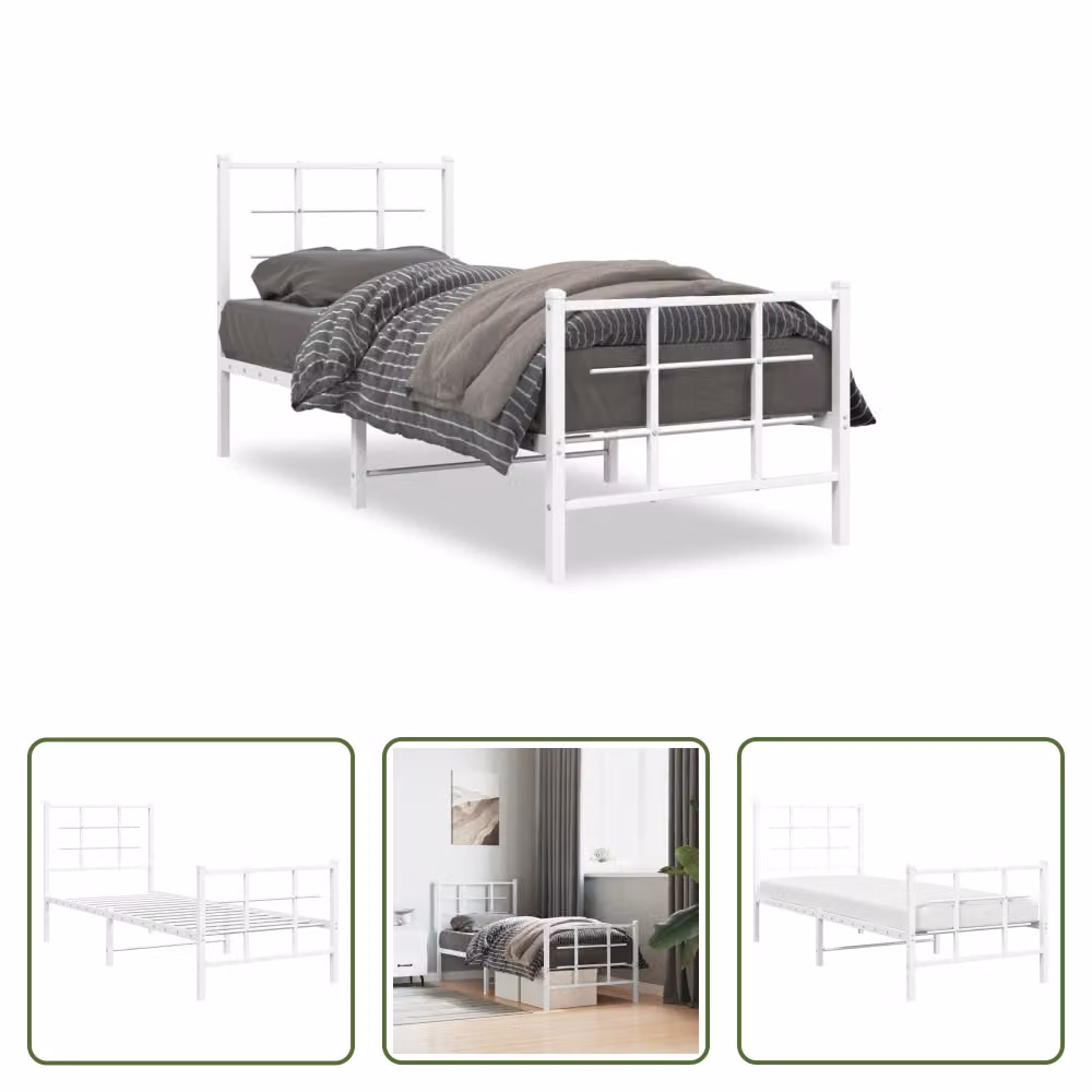 The Living Store Struttura letto con testiera e pediera in metallo bianco 75x190 cm