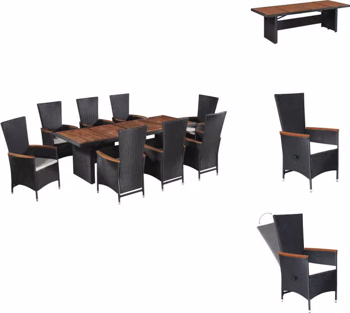 vidaXL set da pranzo da giardino 9 pezzi con cuscini in poly rattan nero - Set di mobili da giardino