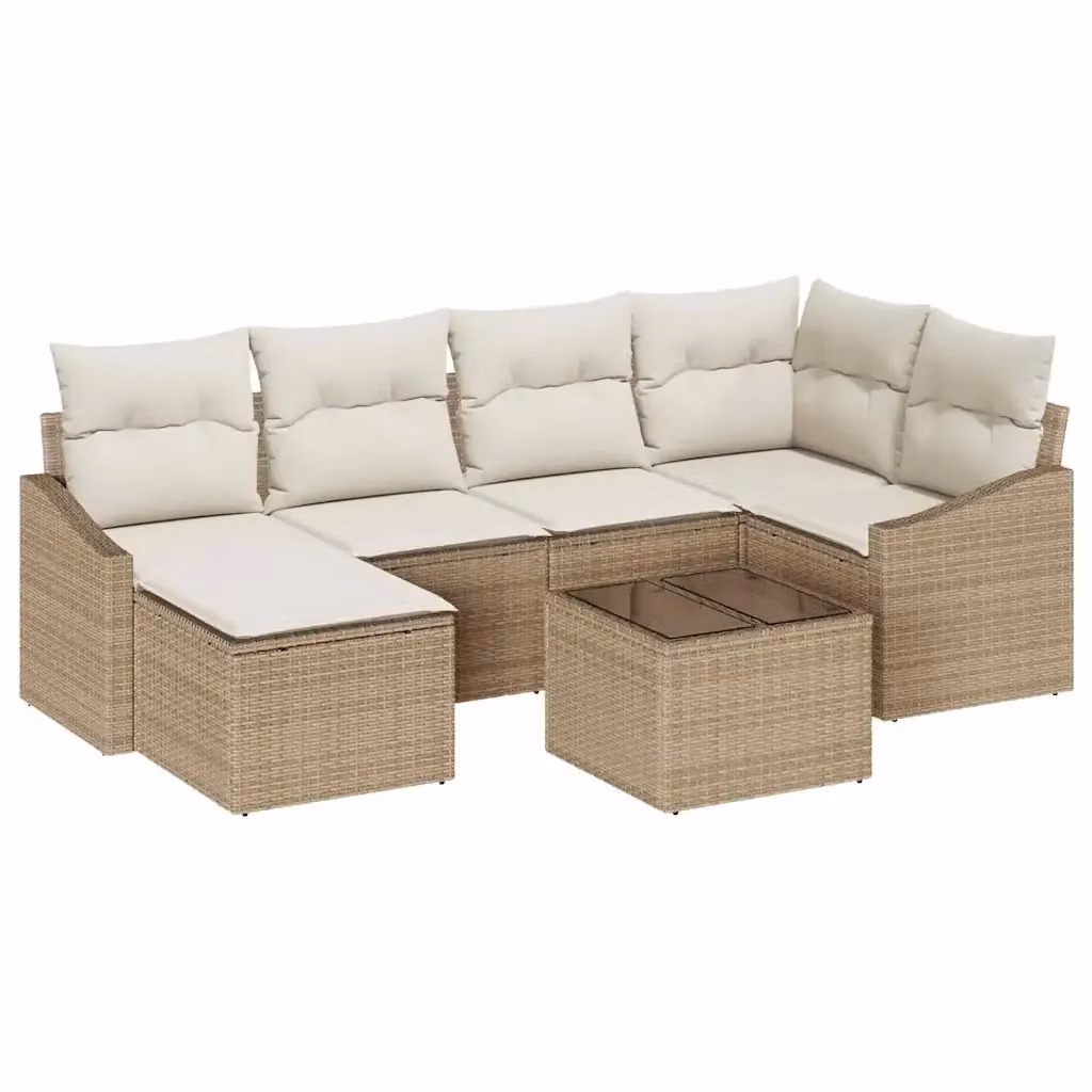 Set da pranzo per giardino e terrazza vidaXL in rattan 7 pz beige e bianco – 2
