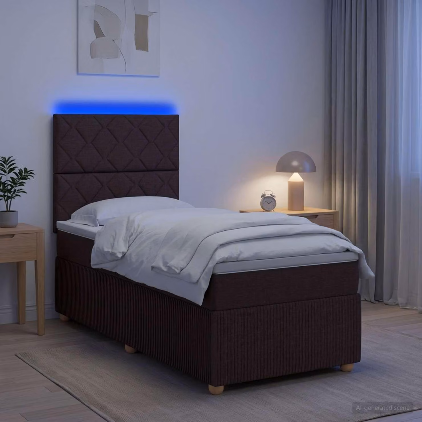 Maison Exclusive - Letto boxspring a LED con materasso, marrone scuro, 100 x 200 cm, rivestimento in tessuto