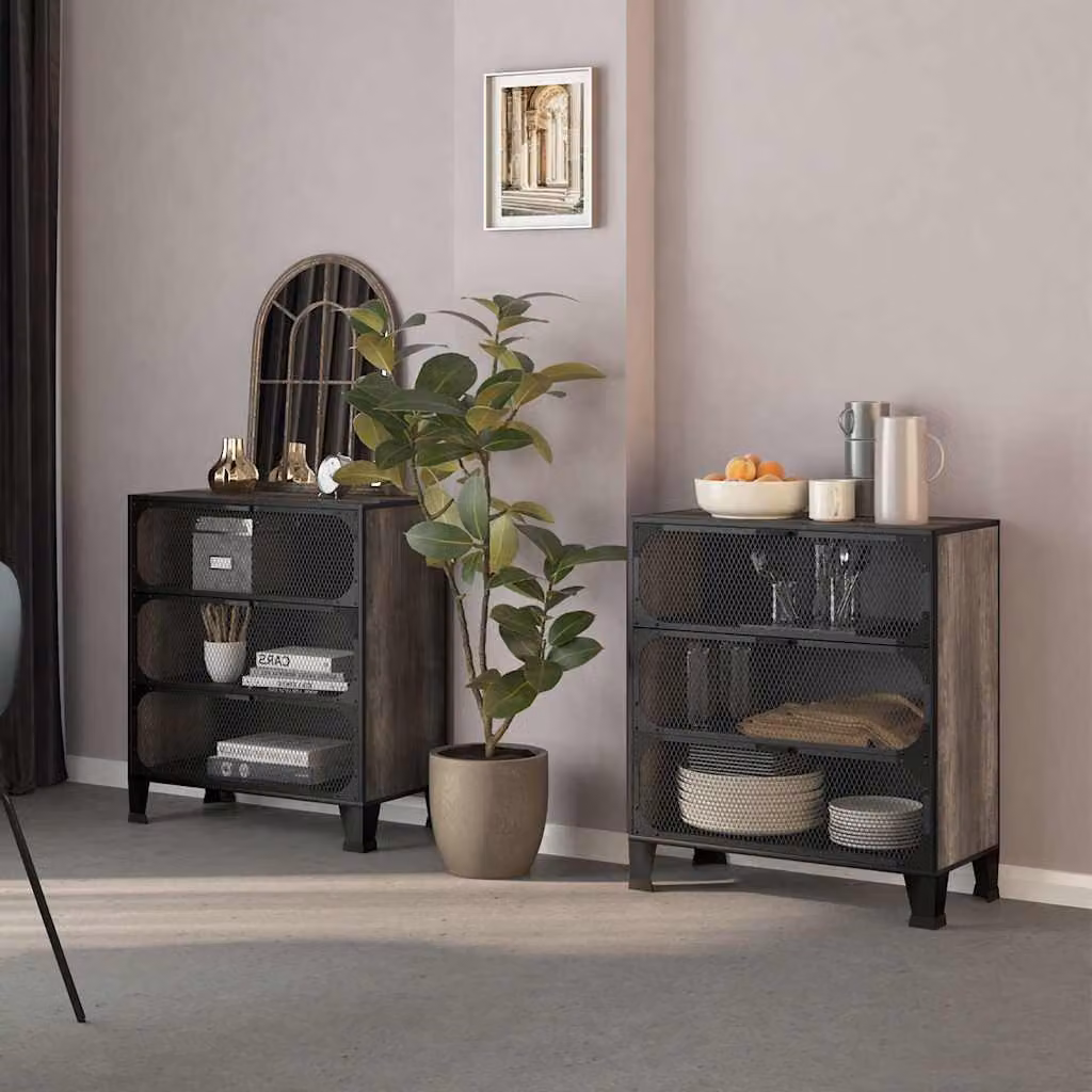 Set di 2 armadi portaoggetti da parete vidaXL in stile industriale, colore grigio opaco, realizzati in metallo e MDF, L: 72 cm, P: 36 cm, H: 82 cm