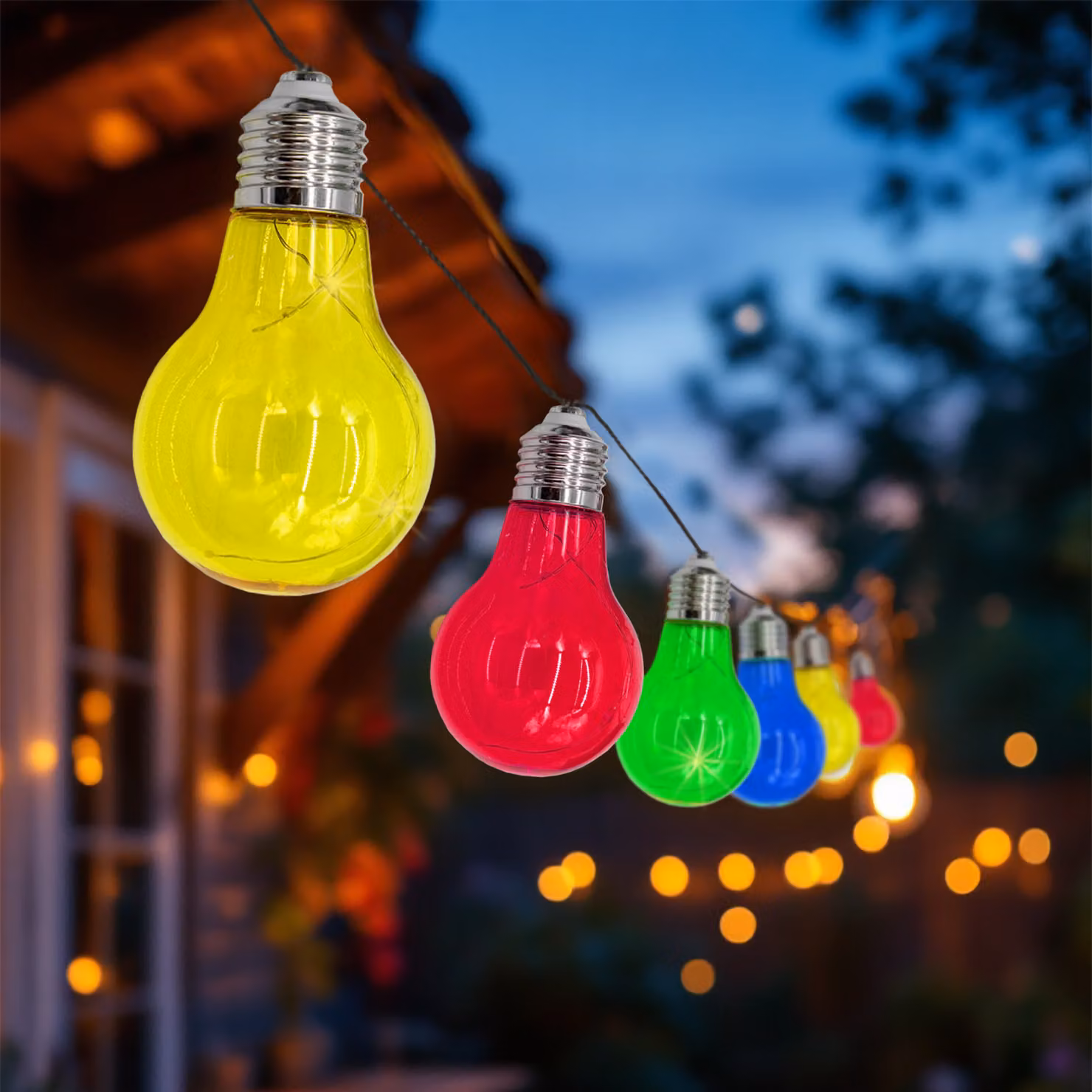 Catena luminosa solare a LED con 10 lampadine LED colorate - 450 cm - Illuminazione decorativa da giardino con lampade colorate