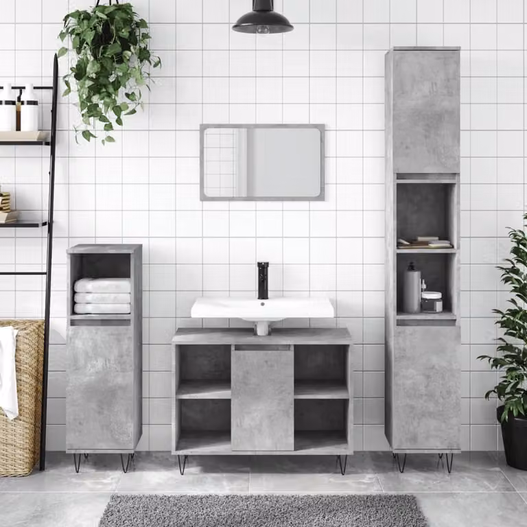 Armadietto da bagno vidaXL in stile industriale grigio cemento con ante a battente e ripiani interni, L 30 cm x P 30 cm x H 100 cm