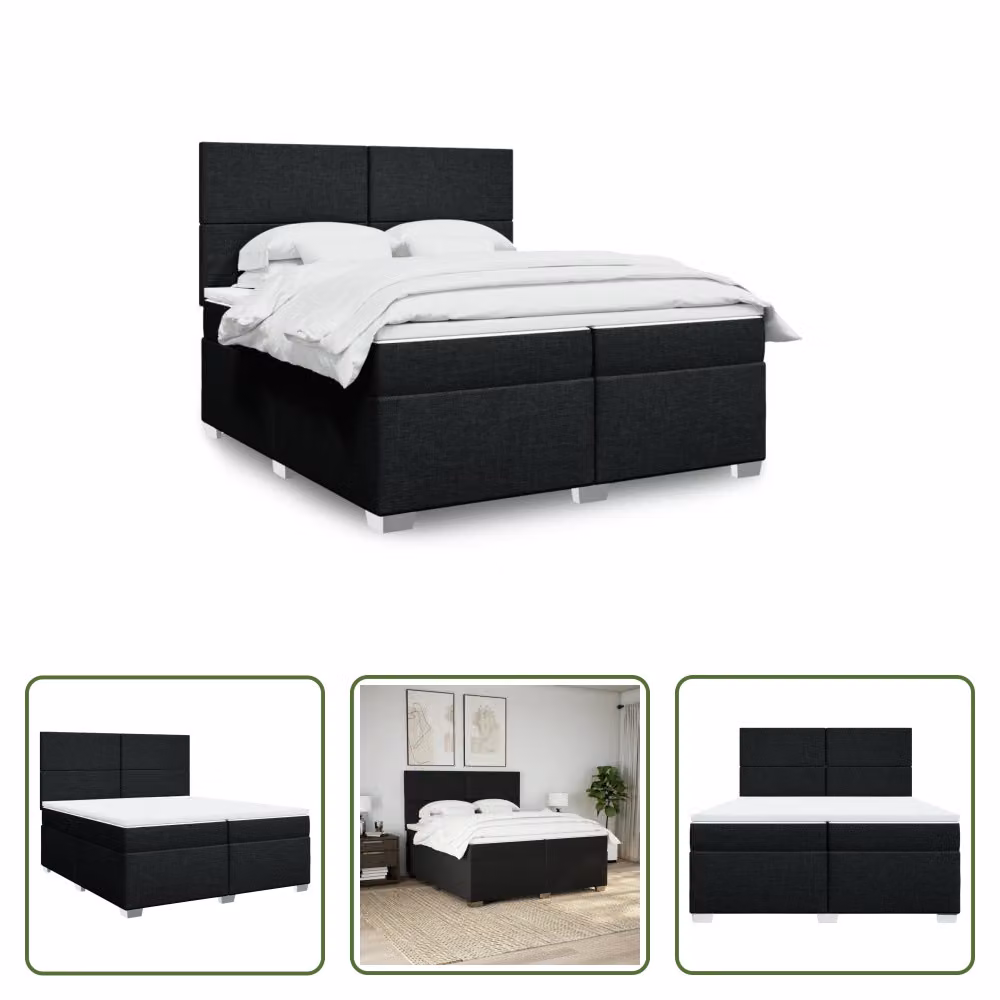 The Living Store Letto a molle con materasso nero 200x200 cm in tessuto