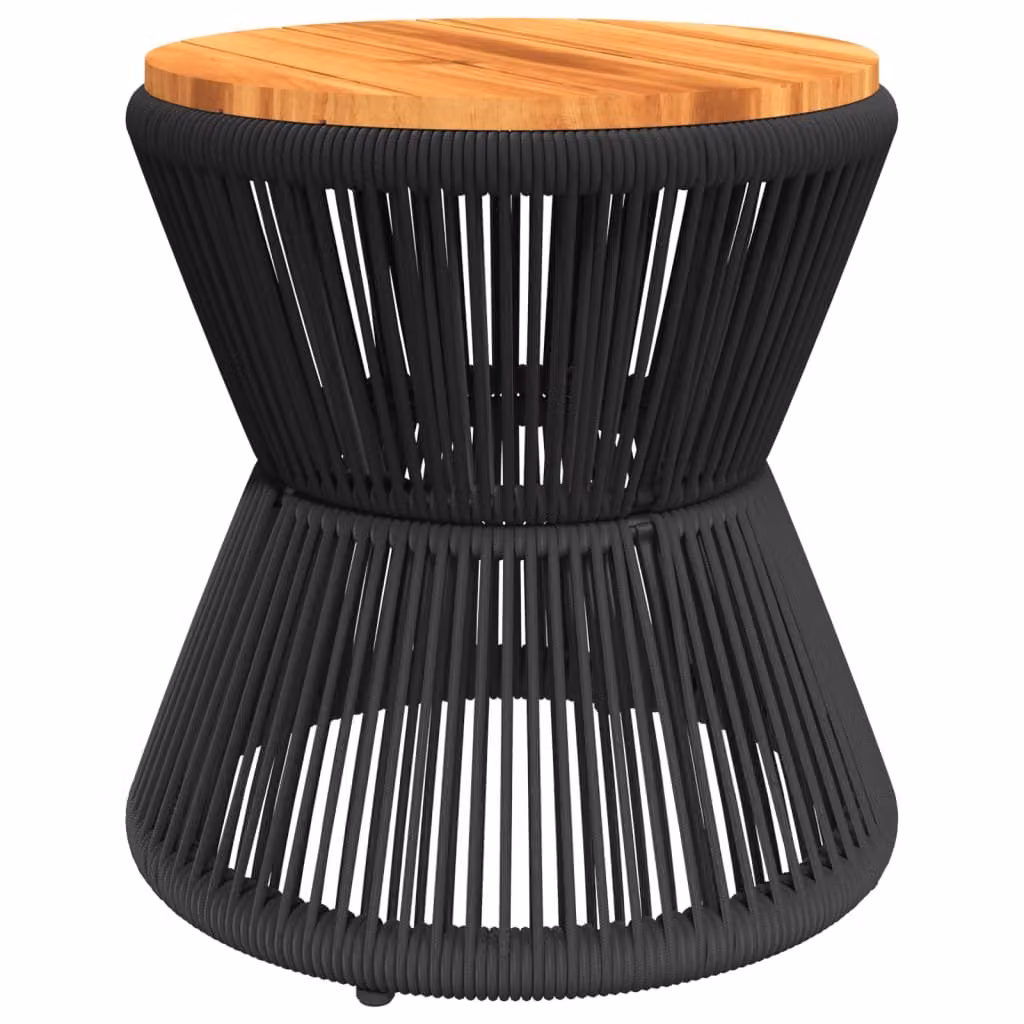 Tavolino Base in Filo Metallico Nero Ø 45x44 cm Massello Acacia