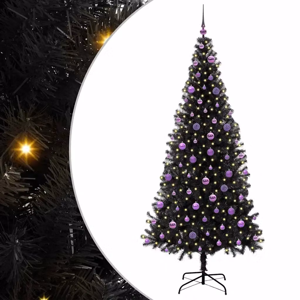 Albero di Natale moderno vidaXL nero in PVC con luci LED bianco caldo, Altezza: 210 cm – 2