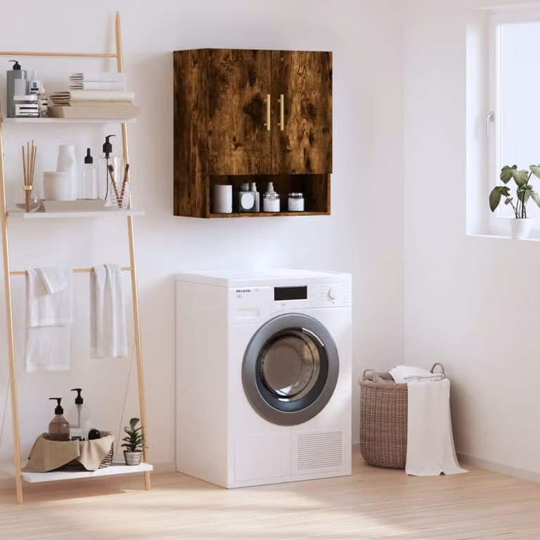 Armadietto a muro vidaXL in legno Rovere Fumo, design moderno con ante a battente e ripiani interni, L: 60 cm, P: 31 cm, H: 70 cm