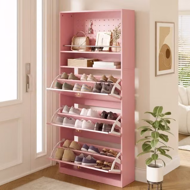Scarpiera 80x24x178,5 cm rosa in pannello truciolare, vani a ribalta