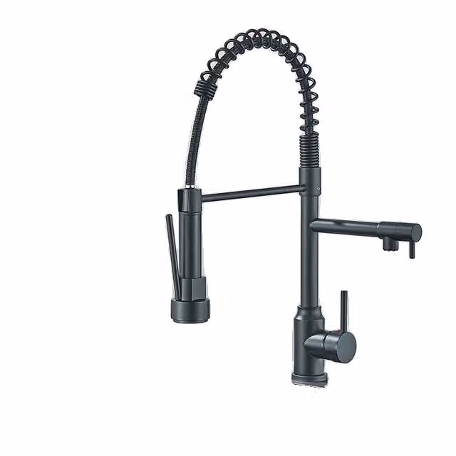 Rubinetto da cucina, design estraibile, miscelatore per acqua calda e fredda, rotazione flessibile di 360 gradi, nero