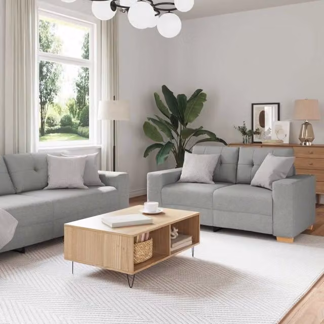 Divano 2 pz Grigio Nuvola Tessuto misto lino 3324718