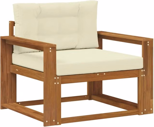 Divano centrale per esterno in legno di acacia con cuscini beige e marrone CFW6911001