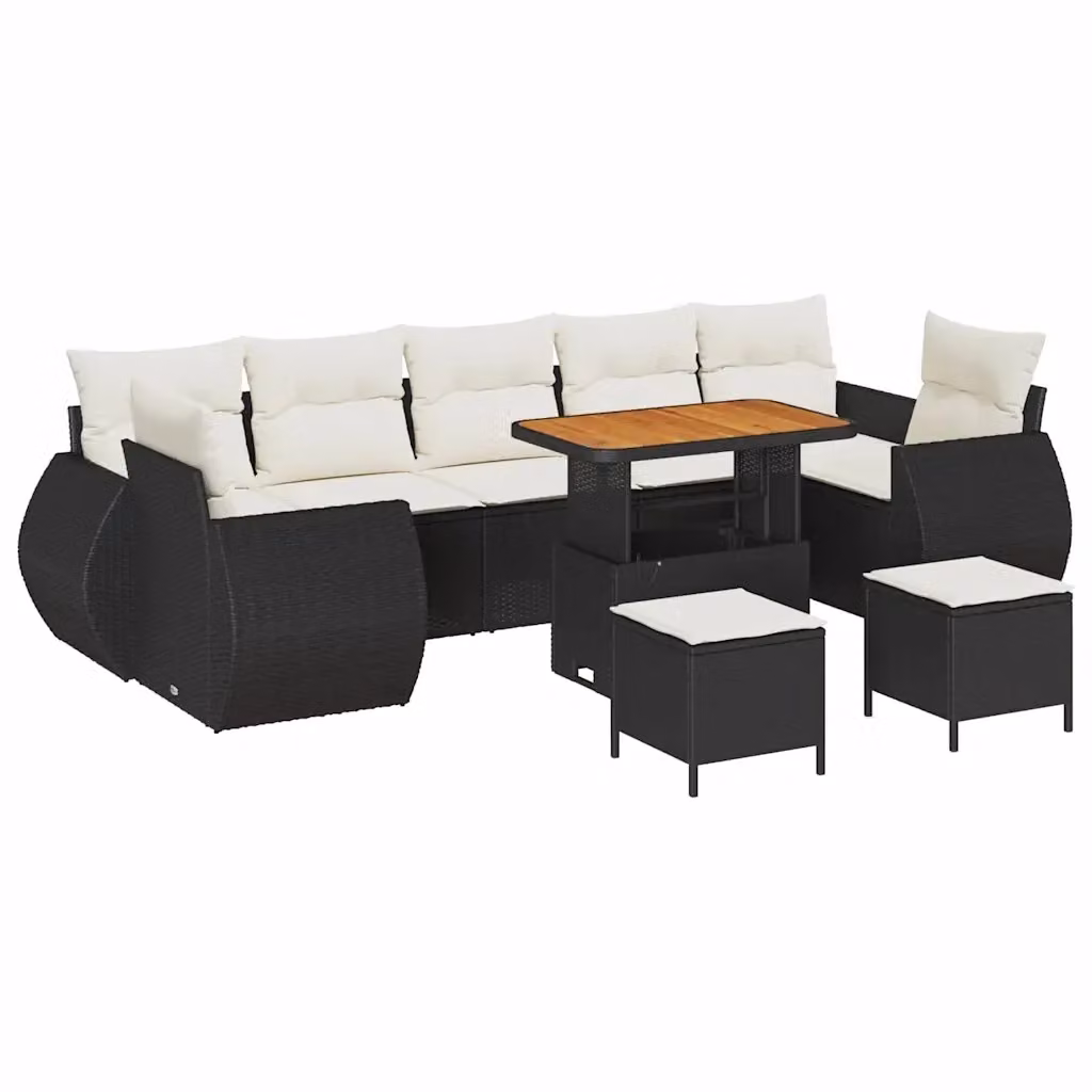 vidaXL Set Divano da Giardino a L con 10 Pezzi, Nero e Beige, con Cuscini e Tavolino da Caffè – 2