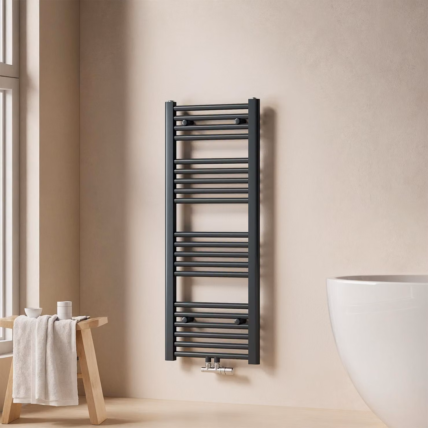 EMKE Radiatore da bagno Asciugamano Scaldasalviette 40x100cm 356 Watt Antracite Radiatore da bagno Attacco medio senza elemento riscaldante