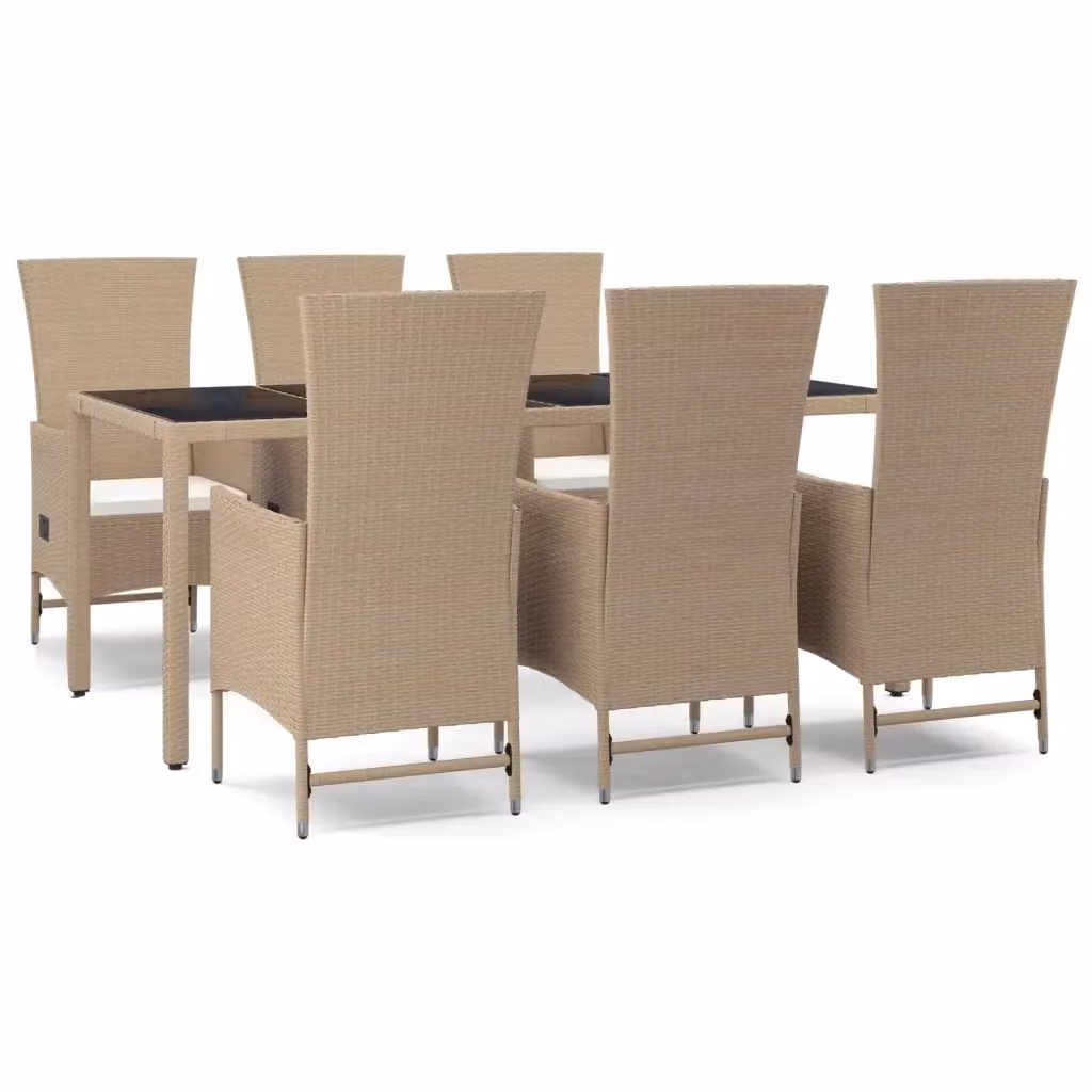 Set da pranzo da giardino vidaXL in polyrattan con tavolo in legno di acacia e vetro, 7 pezzi, beige e bianco – 2