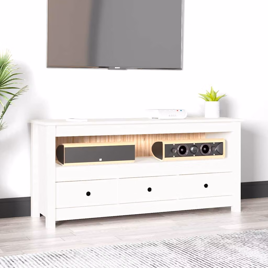 vidaXL Mobile Porta TV Bianco in Legno di Pino e Metallo, Stile Rustico, L 114 x P 35 x H 52 cm