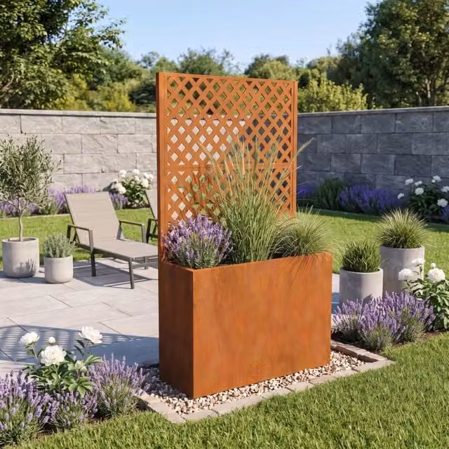 Fioriera Alta con Spalliera Malja in Acciaio Corten Marrone Ossidato casa.pro H: 146 cm, L: 83 cm, P: 31 cm – 1