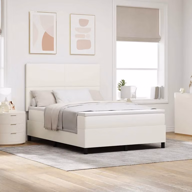 Letto a molle vidaXL con struttura imbottita in tessuto cord beige e bianco, L/P: 160 x 200 cm