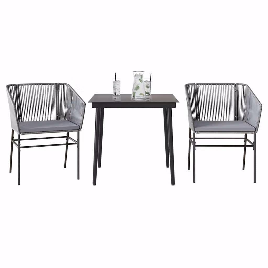Set da pranzo da giardino vidaXL in polyrattan con tavolo in vetro e 3 sedie con cuscini, grigio e nero