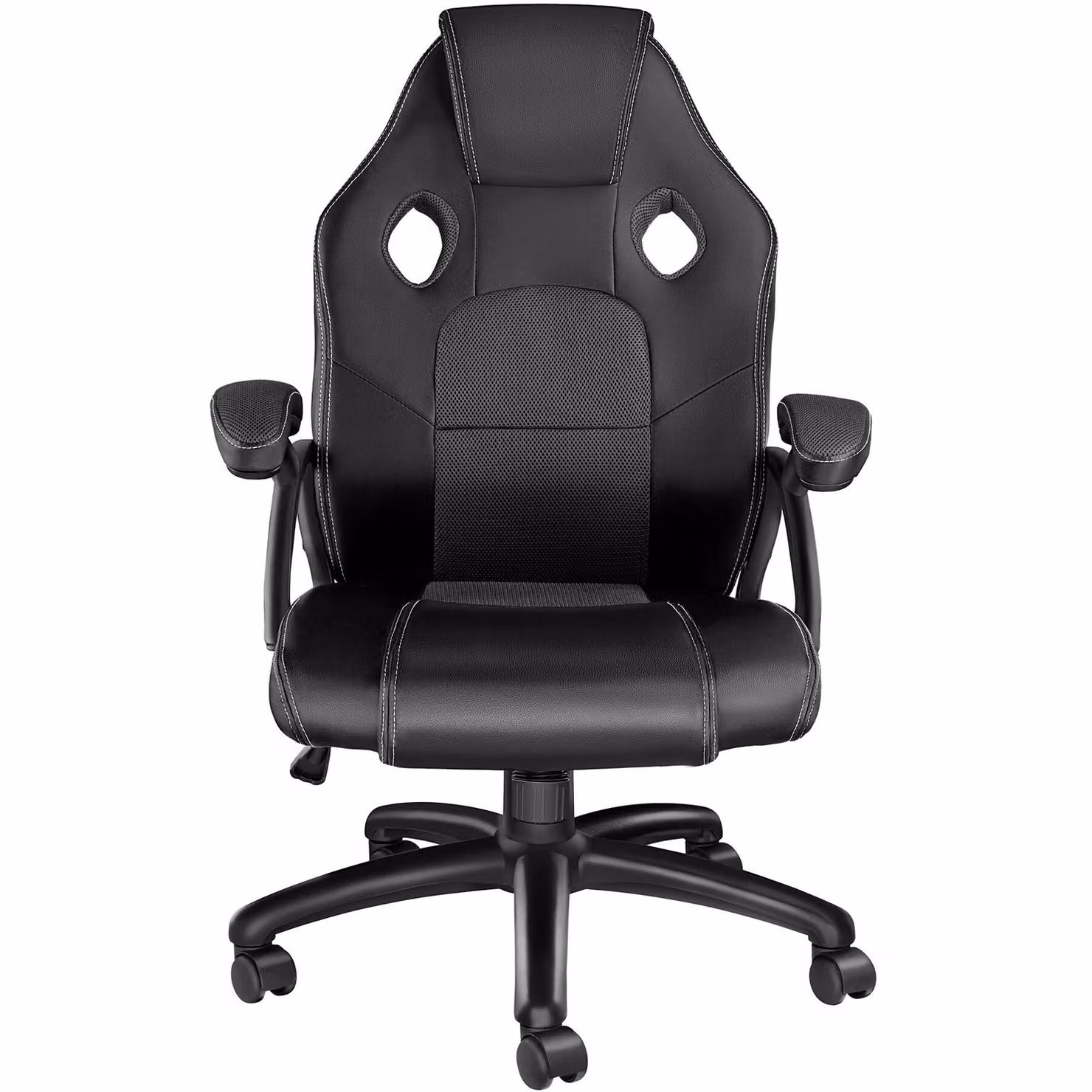Sedia da gioco racing Mike tectake nera in ecopelle e tessuto con poggiatesta e rotelle – 3