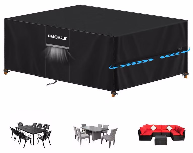 Telo protettivo per mobili da giardino, tessuto Oxford 420D, impermeabile, dimensioni 250x150x90 cm, colore nero