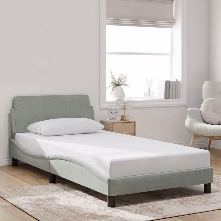 vidaXL Giroletto Dover Grigio Chiaro in Velluto L: 105 cm, P: 218 cm, H: 74,5 cm