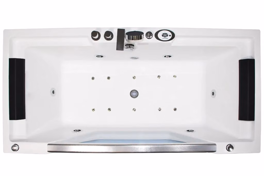 Vasca idromassaggio Sicorage Oblega con vetro frontale, riscaldatore e airbubble, colore bianco e argento, L: 170 cm, P: 80 cm – 2