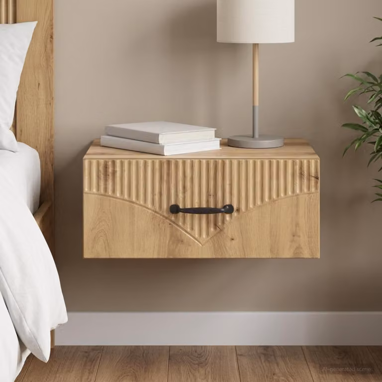 vidaXL Mobiletto da notte sospeso in legno Rovere Marrone L 49 x P 34,5 x H 20 cm