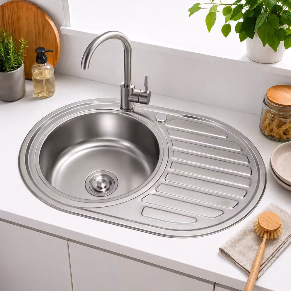 77x50CM Lavello da incasso rotondo in acciaio inox scaffale - sinistra Lavello da cucina Lavello