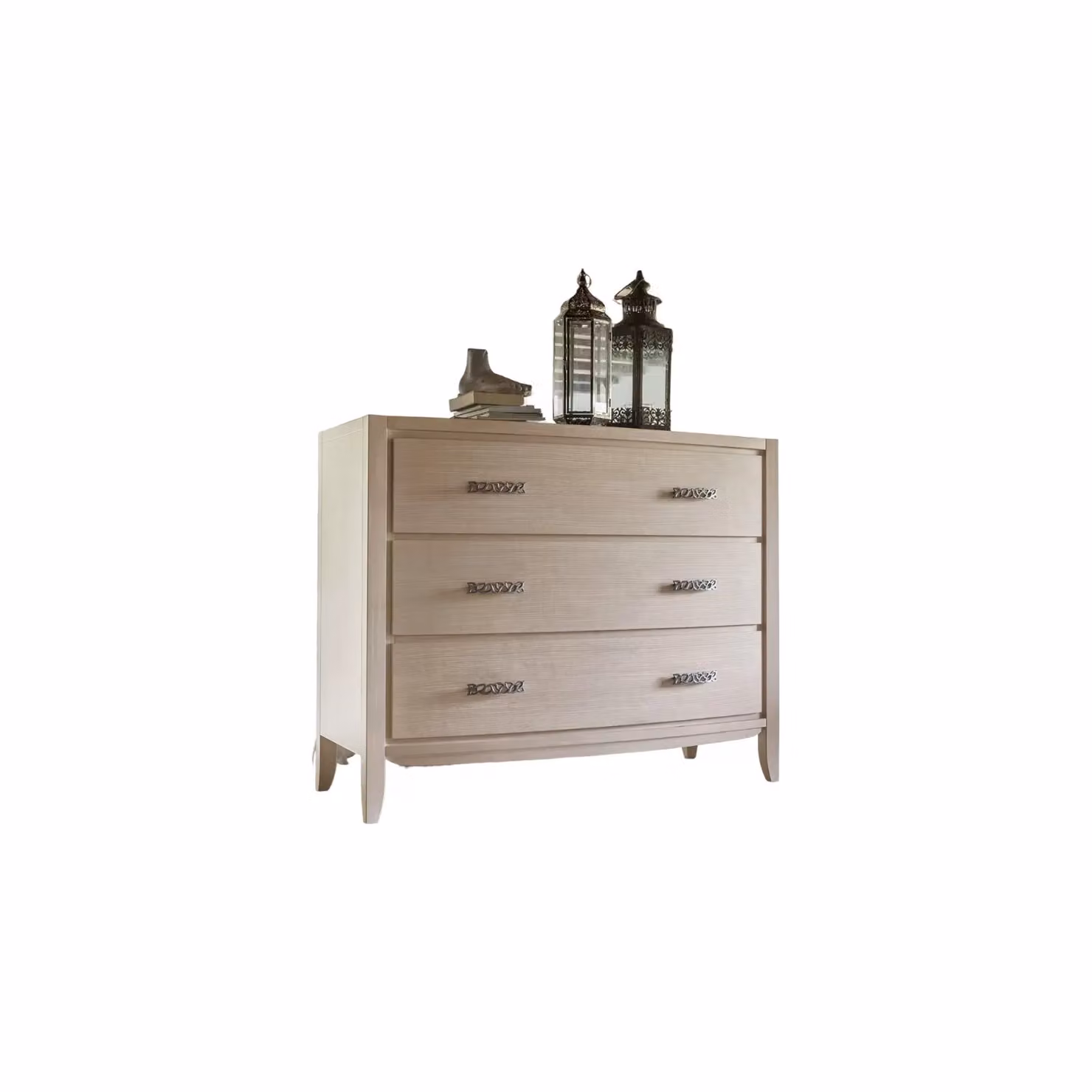 Cassettiera contemporanea con 4 cassetti e decoro onda in legno beige Mobili 2G L: 130 cm, P: 53 cm, H: 105 cm – 1