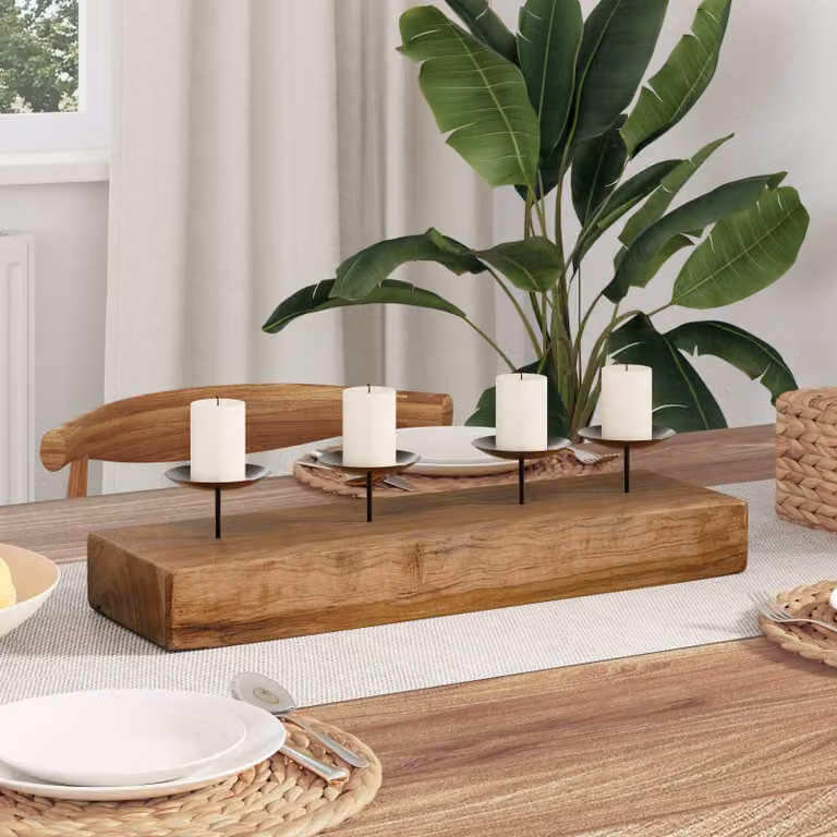 Candelabro rustico vidaXL in legno di teak marrone L 50 cm x P 15 cm x H 10 cm