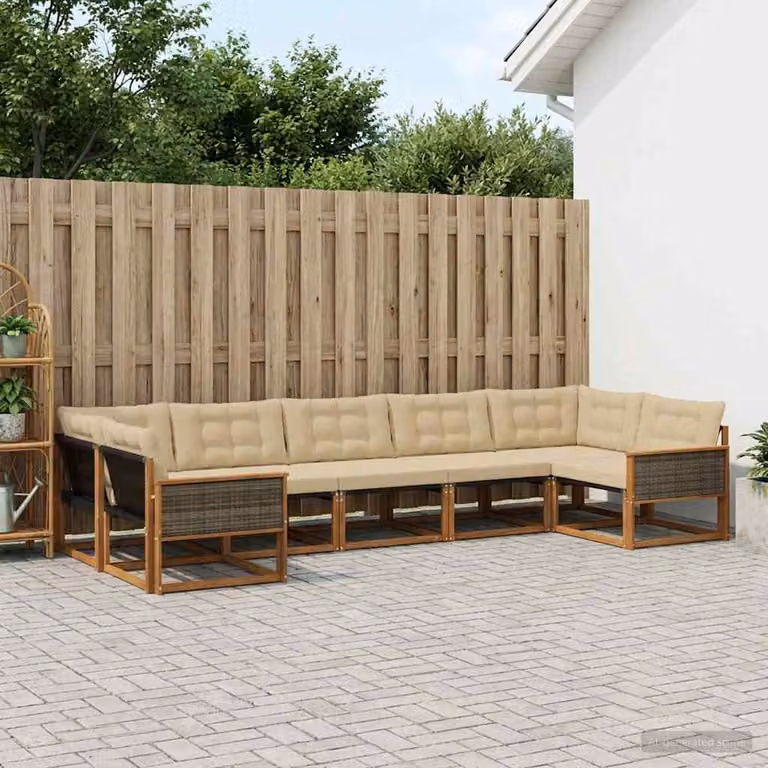 Set di divani da esterno vidaXL 7 pz in legno di acacia con cuscini beige e marrone per giardino e terrazza