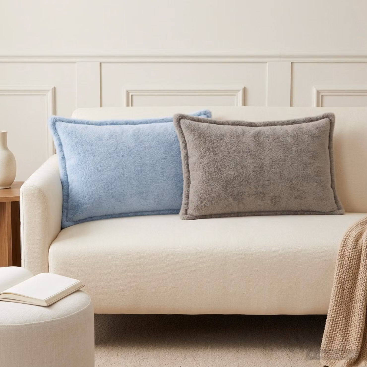 Set di 6 federe vidaXL HOUTEN in ecopelliccia azzurra, L 50 cm x P 30 cm